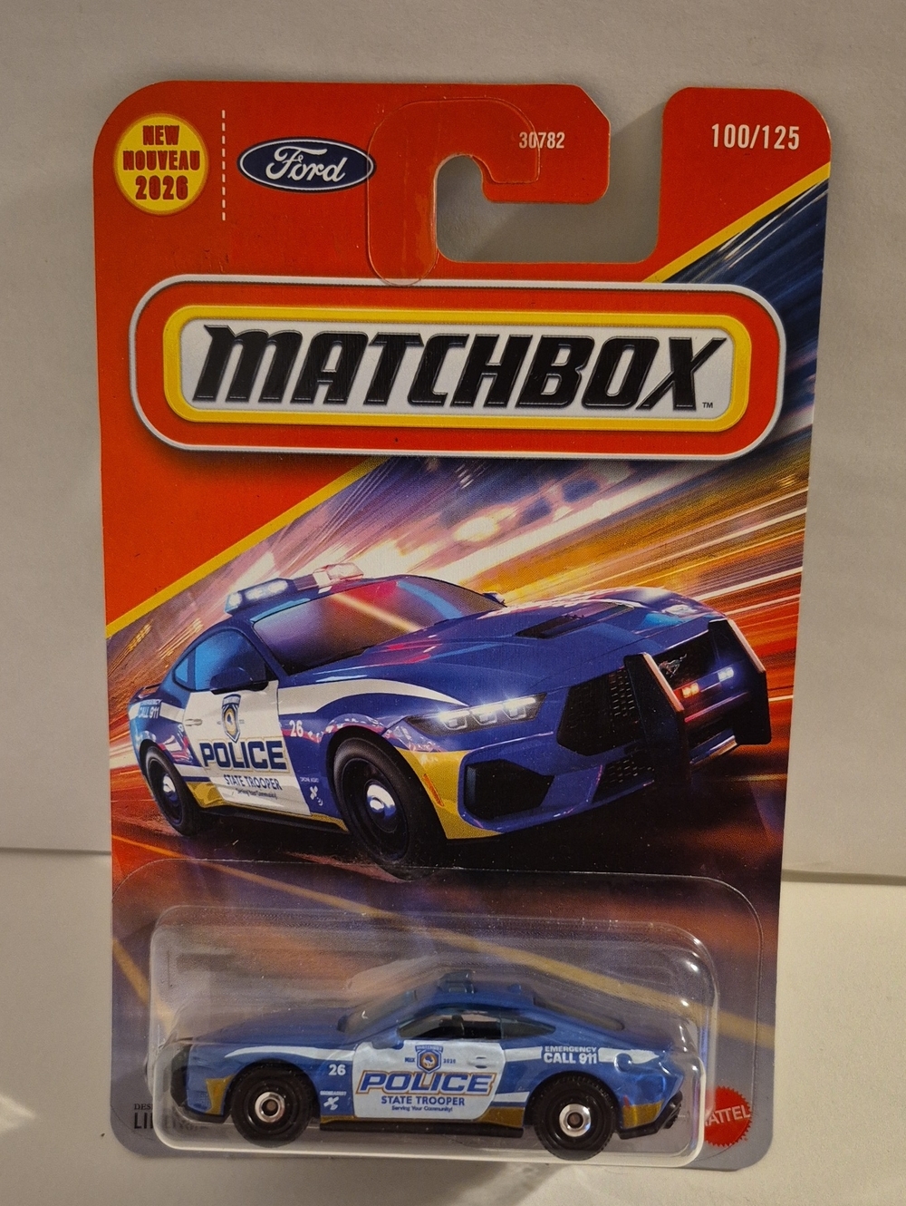 D2 Matchbox 2025 ford mustang police with shipping protector